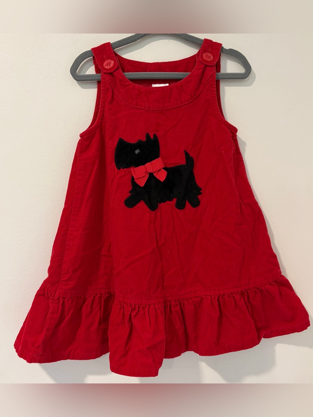 Gymboree Girls 2T Red Corduroy Jumper Dress Scottie Dog Fall Toddler